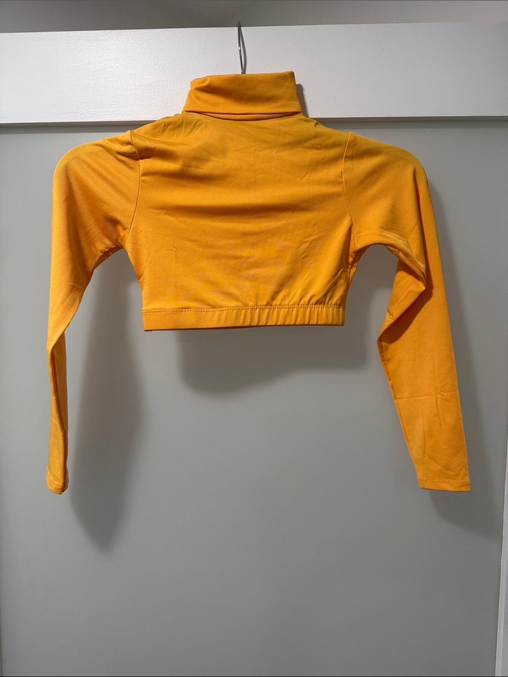 Cropped Long-Sleeve Turtleneck Top in Gold cheer/dance